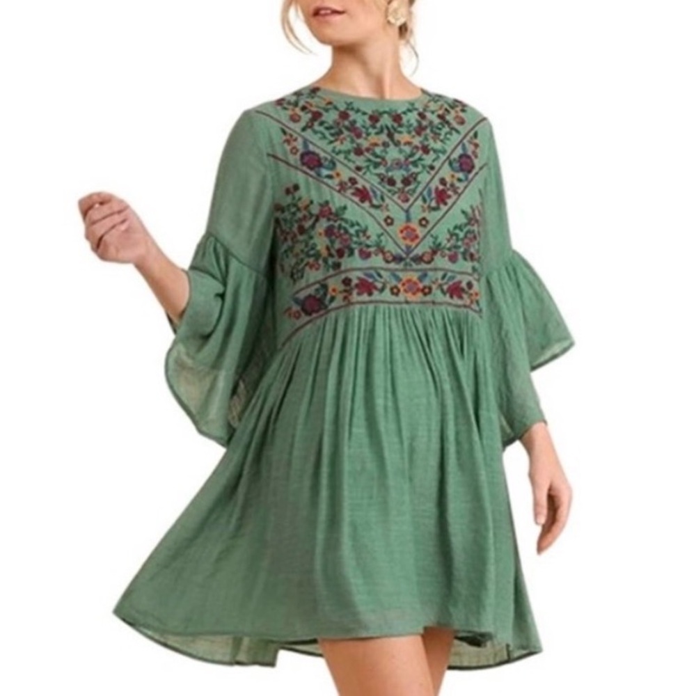 Umgee Boho Bliss Embroidered Bell Sleeve Dress